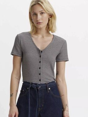 Levi’s Muse Short Sleeve T-Shirt Black and White Stripes SzM NWOT